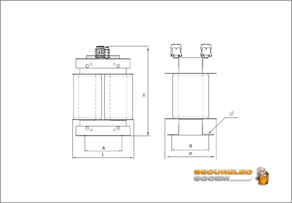 Plan technique pour le transformateur monophasé GDS