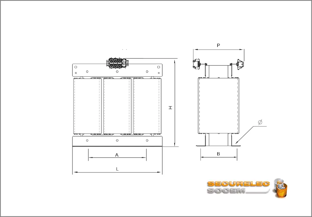 Plan technique pour le transformateur triphasé