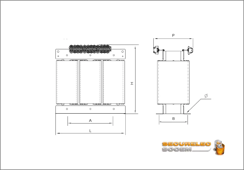 Plan technique pour le transformateur triphasé