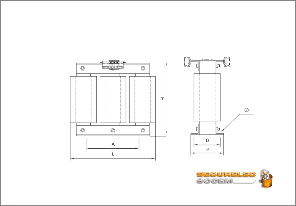 Plan technique pour le transformateur triphasé de 63 VA à 8 kVA