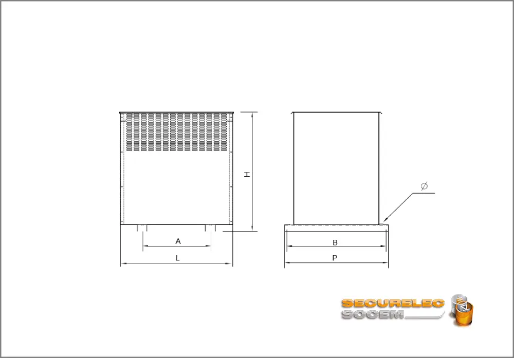 Plan technique coffret IP21 pour le transformateur monophasé et triphasé