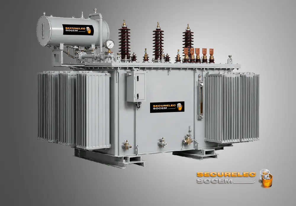Transformateur de distribution huile triphasé de 1 250 à 2 500 kVA avec conservateur d'huile et radiateurs haute capacité